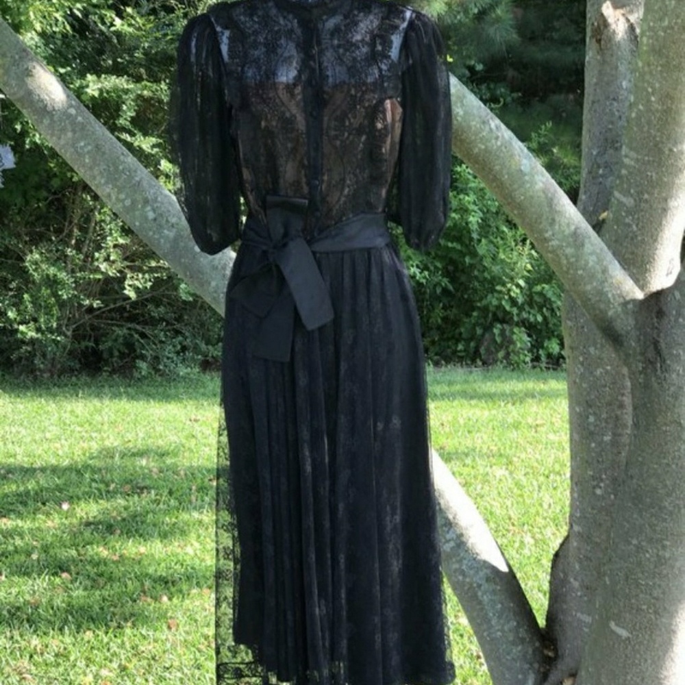 Vintage Whimsigoth Wednesday Addams Vibes Feminine Lace Cocktail Dress S